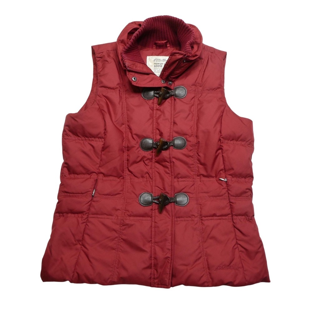 Eddie Bauer Vest Womens Small Red Goose Down Puffer Toggle Quilted Outdoor Warm
